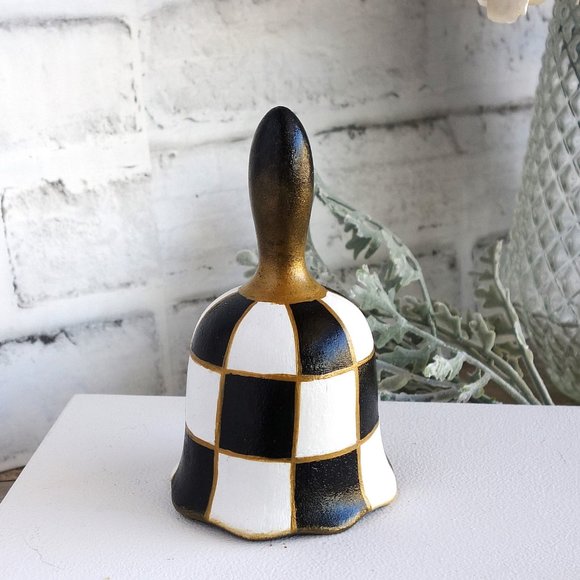 Vintage Checks Bell Black and White Check Decor Hand Painted Collectible Figure - Picture 1 of 6